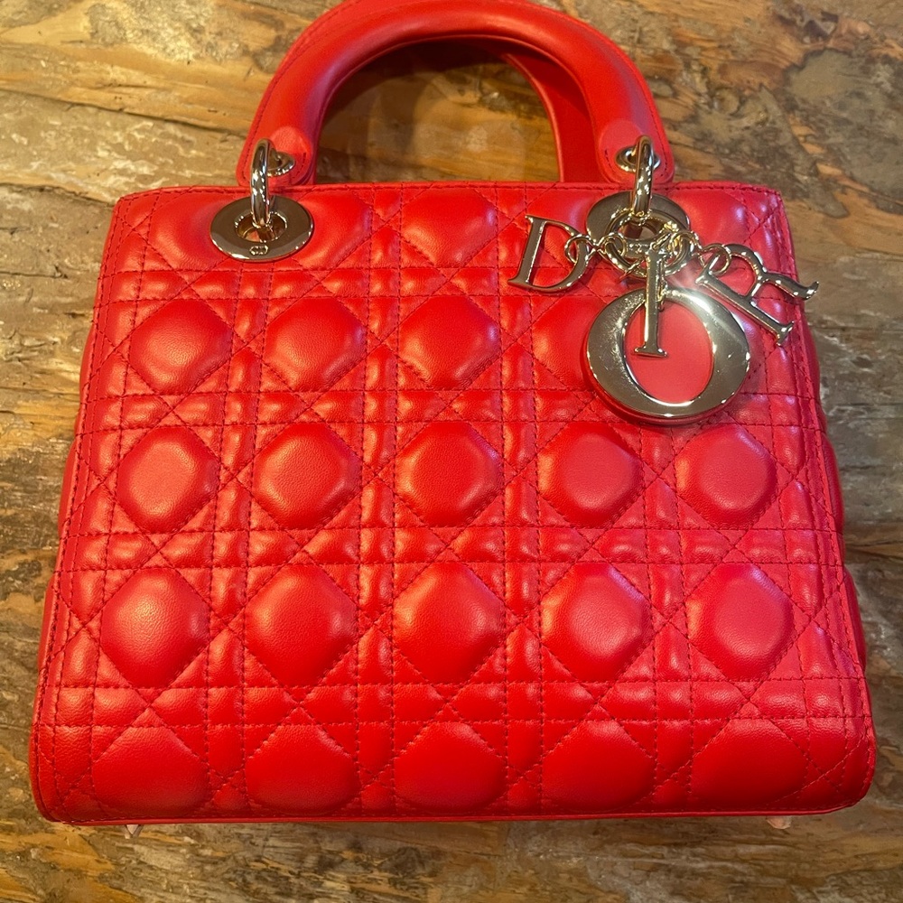 Just like CD Red Quilted Satchel with Signature Charms